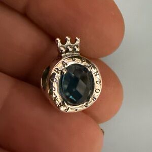 Pandora Silver Crown Charm with Deep Blue Faceted Stone